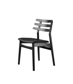 Poul M. Volther J48 - Stol - Eg - Jet Black - Sort læder- Spisebordsstole